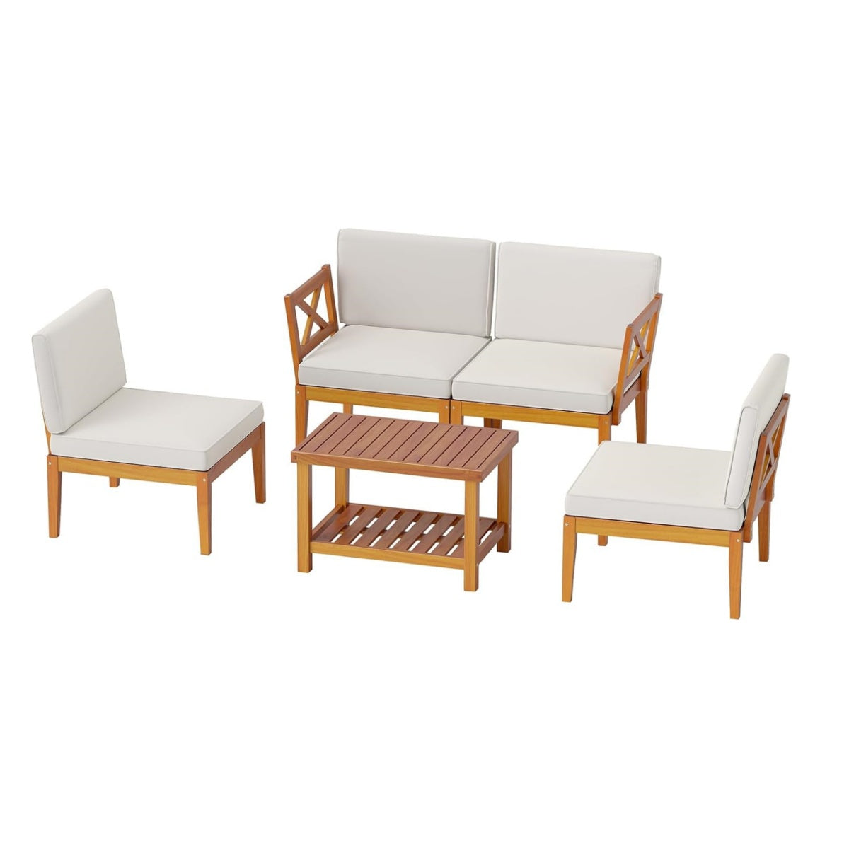 Ensemble de mobilier de jardin Tangkula 5/10 pièces en bois d'acacia, ensemble de conversation sectionnel extérieur avec coussins